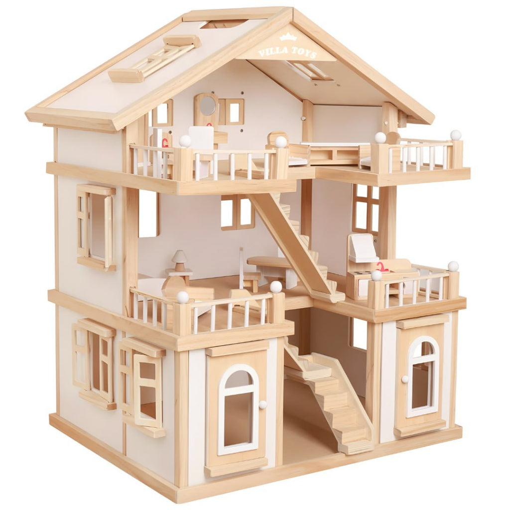 Happy Family Wooden Doll House for Kids | DIY Dollhouse with Furniture & Accessories