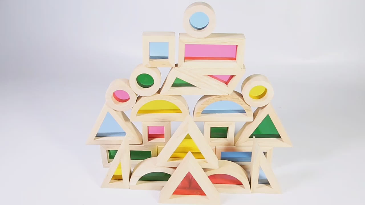 Kidpik Rainbow Wooden Blocks 24 Pcs | Kids Colorful Learning Building Toy Set