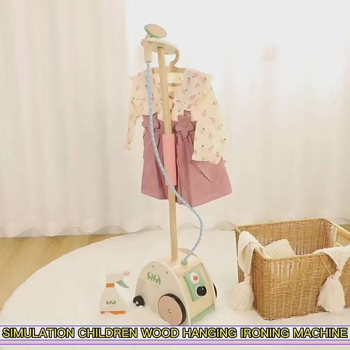 Wooden Garment Steamer Toy for Kids | Preschool Pretend Play Laundry Iron Set