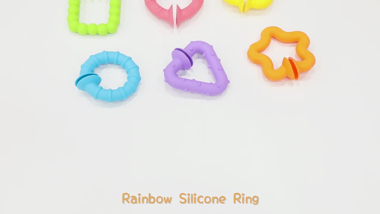 Silicon Baby Teething Ring Toys 6 PCS | Textured Sensory Silicone Ring Set