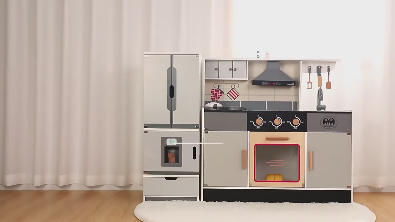 Honey Joy Kids Kitchen Playset 2 Pcs | Wooden Pretend Play Kitchen Set with Light & Sound