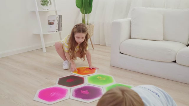 Pressure Sensitive Color Changing Liquid Floor Mats 4 PCS Hexagonal | Kids Sensory Gel Tiles