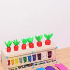 Carrot Harvest 3 in 1 Montessori Toy | Wooden Shape Sorting & Bead Maze Learning Set