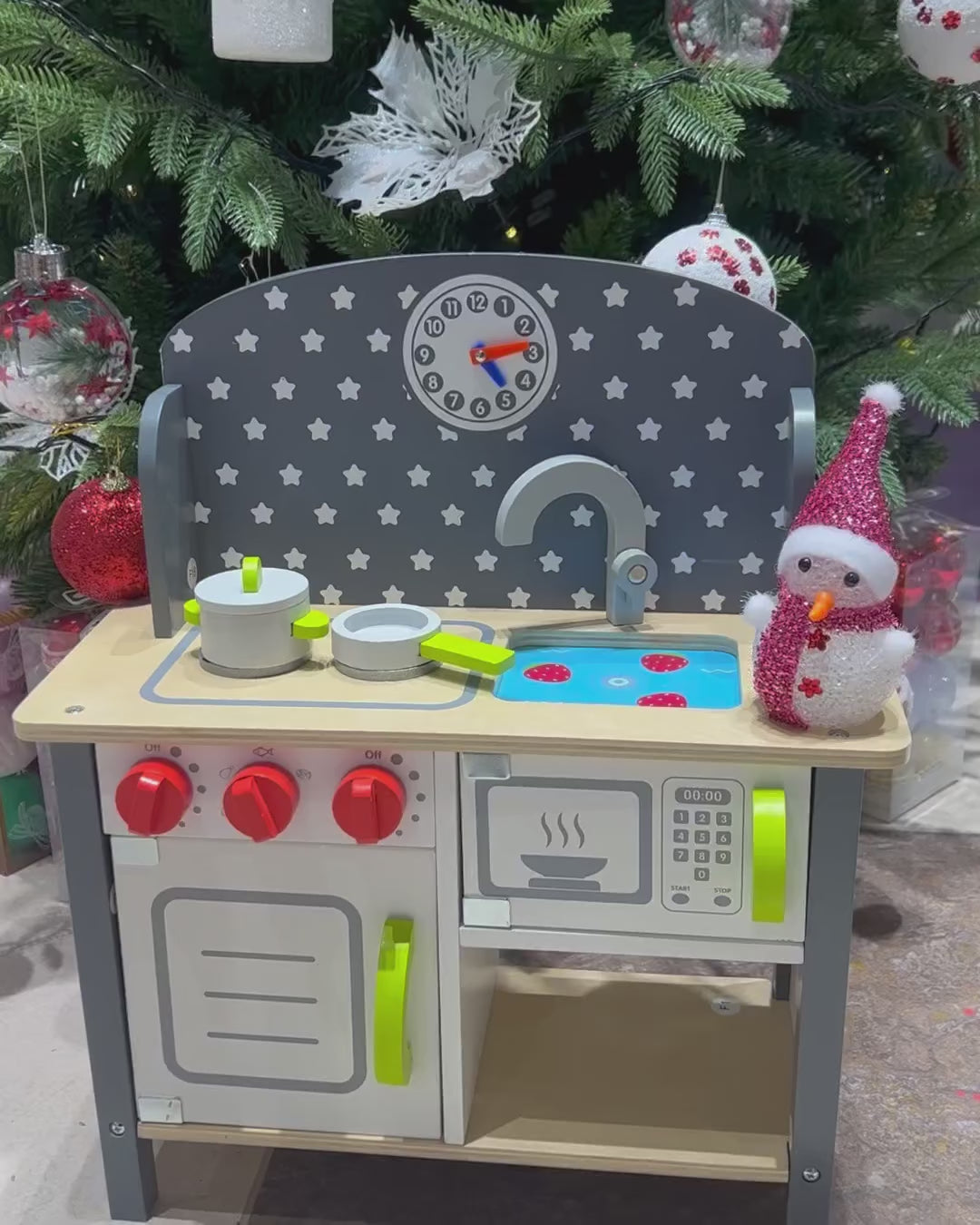 Little Chef Role Play Kitchen | Wooden Kids Cooking Pretend Playset for Toddlers