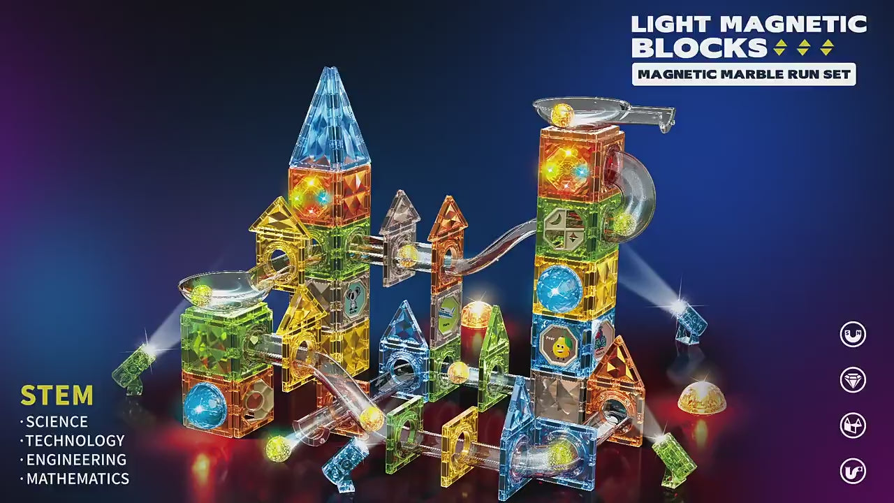 Light Magnetic Blocks Marble Run Set 174 PCS | STEM Light-Up Construction Toy for Kids