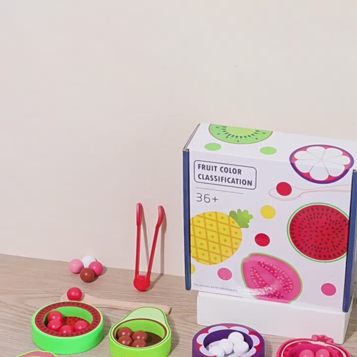 Fruit Colors Classification Toy for Kids | Wooden Color Sorting Bowl Montessori Set