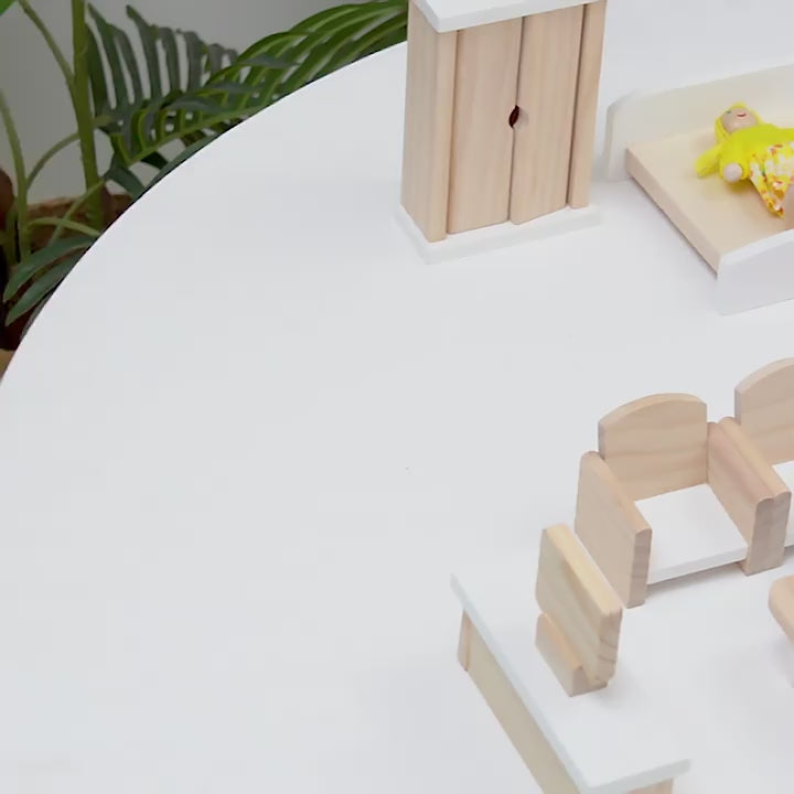 Wooden Dollhouse Furniture Set | Mini Pretend Play Accessories Toy for Kids 3+