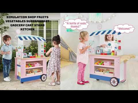 Simulation Supermarket Grocery Cart Stand | Kids Fruits & Vegetables Pretend Play Shop Toy
