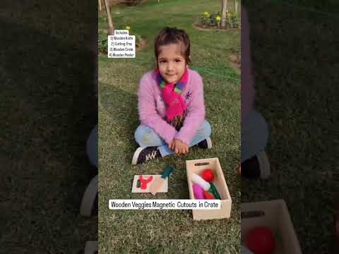 Wooden Vegetable Magnetic Cutouts in Crate | Kids Cutting Food Play Set