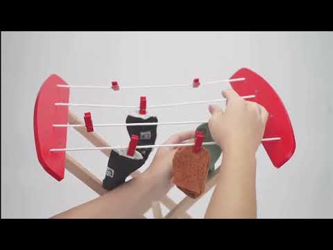 Kids Drying Cloth Rack | Wooden Pretend Play Laundry Stand Toy