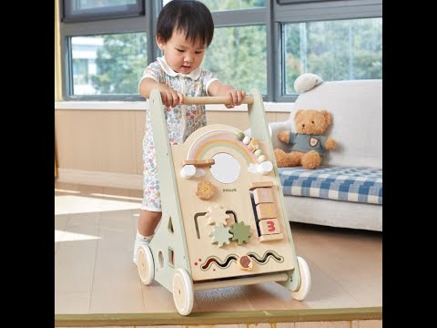 Wooden Baby Walker with Activity Panel | Learning Push Walker for Toddlers 12M+