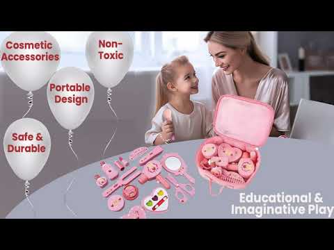 Wooden Makeup Set for Girls | Pretend Play Cosmetic Kit with Storage Table
