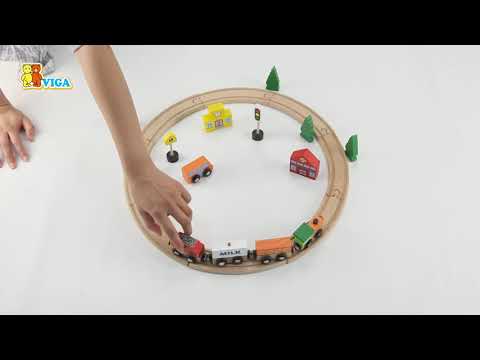 Wooden Train Track 90 Pieces | City & Farm Railway Play Set for Kids