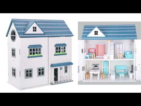 American Themed Wooden Doll House | Kids Multi-Level Dollhouse Playset with Accessories