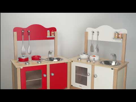 Noble Kitchen Red Play Set | Kids Wooden Toy Kitchen with Accessories