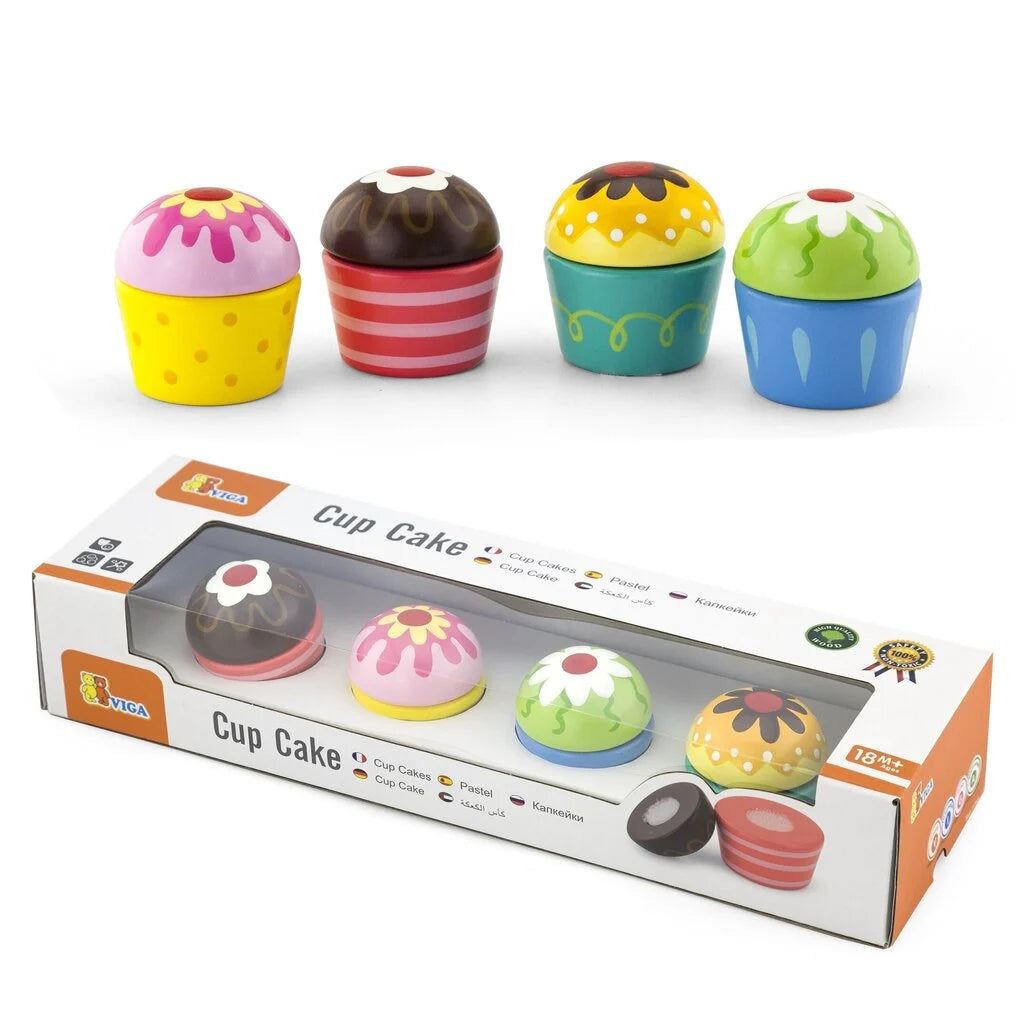 Wooden Cupcakes 4 Pcs Set | Pretend Play Kitchen Toy for Kids