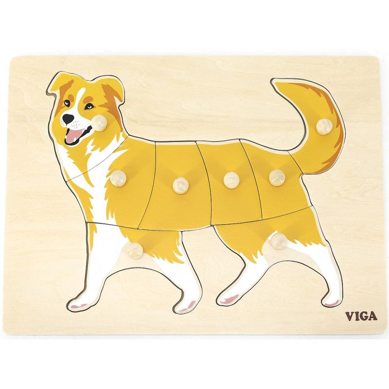 Wooden Pegged Puppy Puzzle | Montessori Animal Learning Toy for Kids 18+ Months