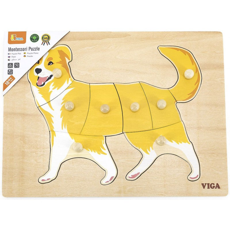 Wooden Pegged Puppy Puzzle | Montessori Animal Learning Toy for Kids 18+ Months