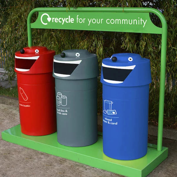 Happy Face Recycling Bins Set of 3 | Kids School Eco Waste Sorting Bins