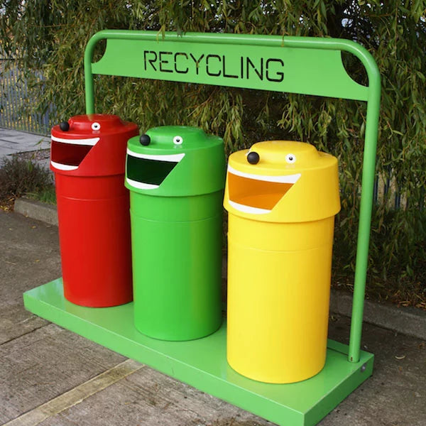 Happy Face Recycling Bins Set of 3 | Kids School Eco Waste Sorting Bins