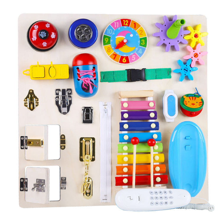 Montessori Busy Wooden Sensory Board | Educational Fine Motor Skill Toy for Kids