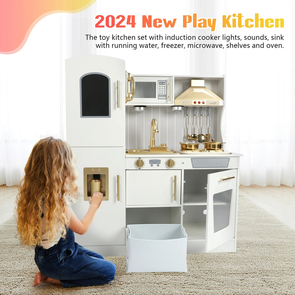 Wooden Kids Kitchen Playset with Lights &amp; Water | Pretend Play Toy Set Ages 3–6