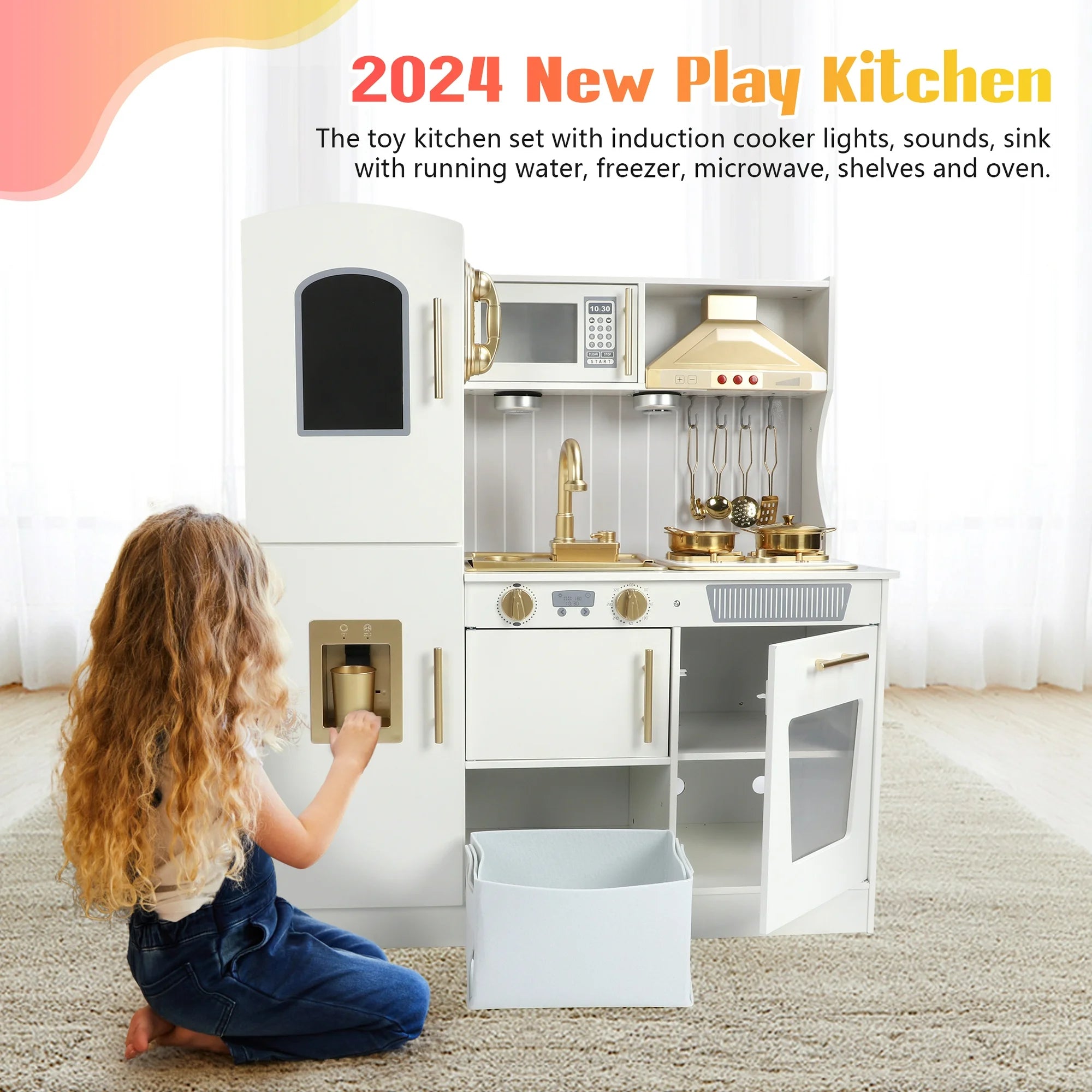 Wooden Kids Kitchen Playset with Lights &amp; Water | Pretend Play Toy Set Ages 3–6