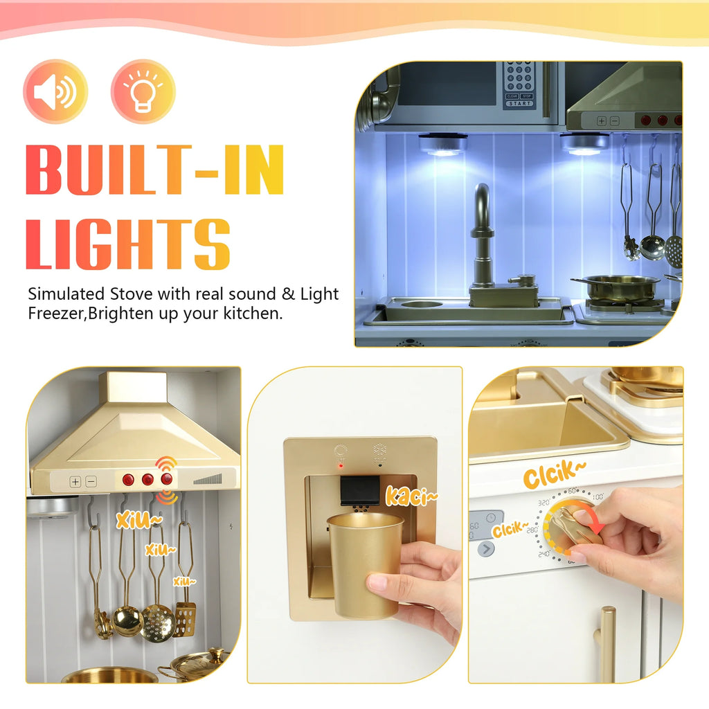 Wooden Kids Kitchen Playset with Lights &amp; Water | Pretend Play Toy Set Ages 3–6