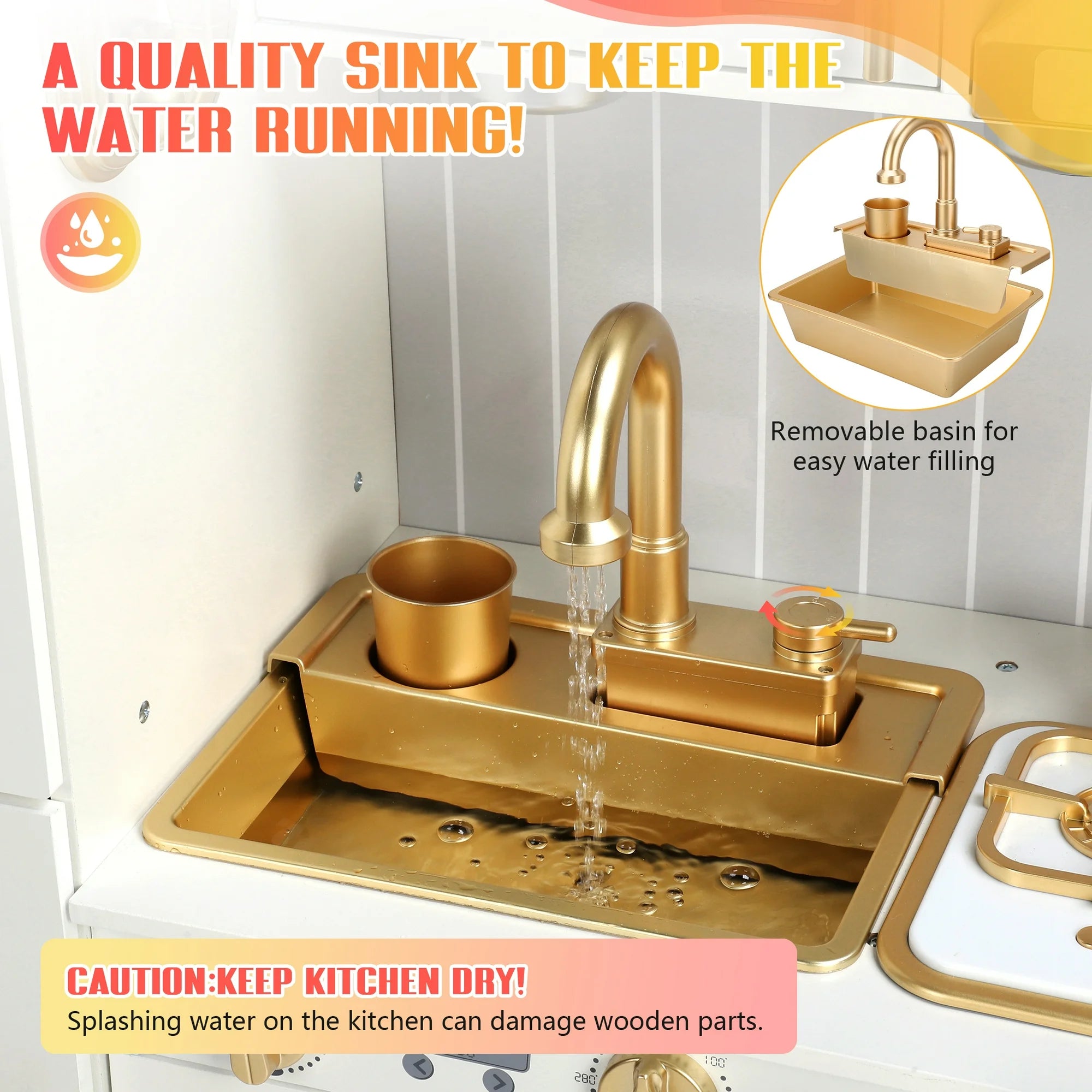 Wooden Kids Kitchen Playset with Lights &amp; Water | Pretend Play Toy Set Ages 3–6
