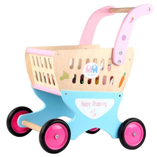Wooden Shopping Cart Supermarket | Kids Pretend Play Grocery Trolley Toy