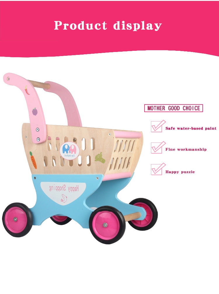 Wooden Shopping Cart Supermarket | Kids Pretend Play Grocery Trolley Toy