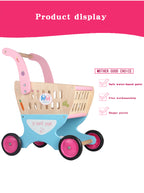 Wooden Shopping Cart Supermarket | Kids Pretend Play Grocery Trolley Toy