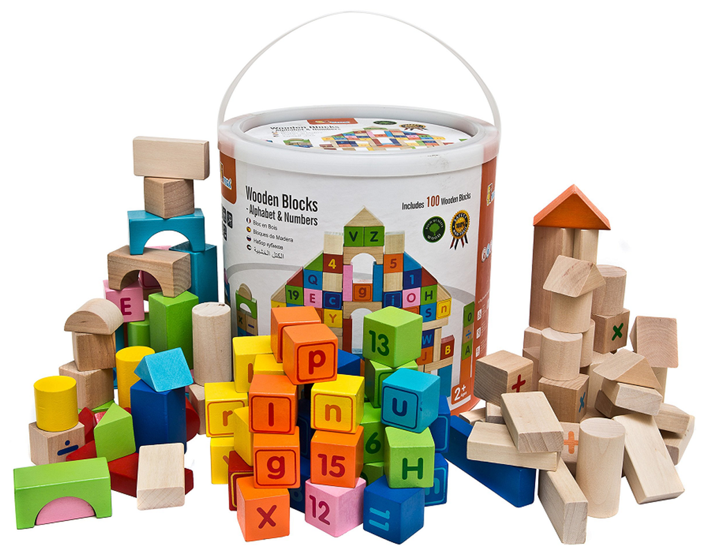 Wooden Alphabet & Number Blocks 100 PCS | Educational Building Toy for Kids