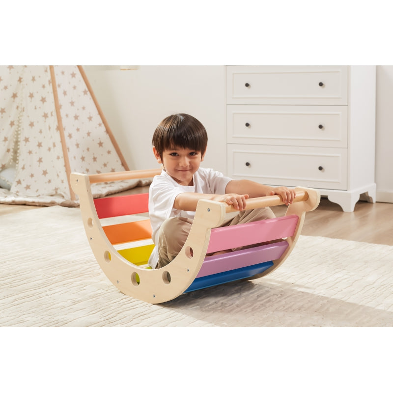 Rainbow Rocker Chair for Kids | Wooden Montessori Balance Rocker Toy