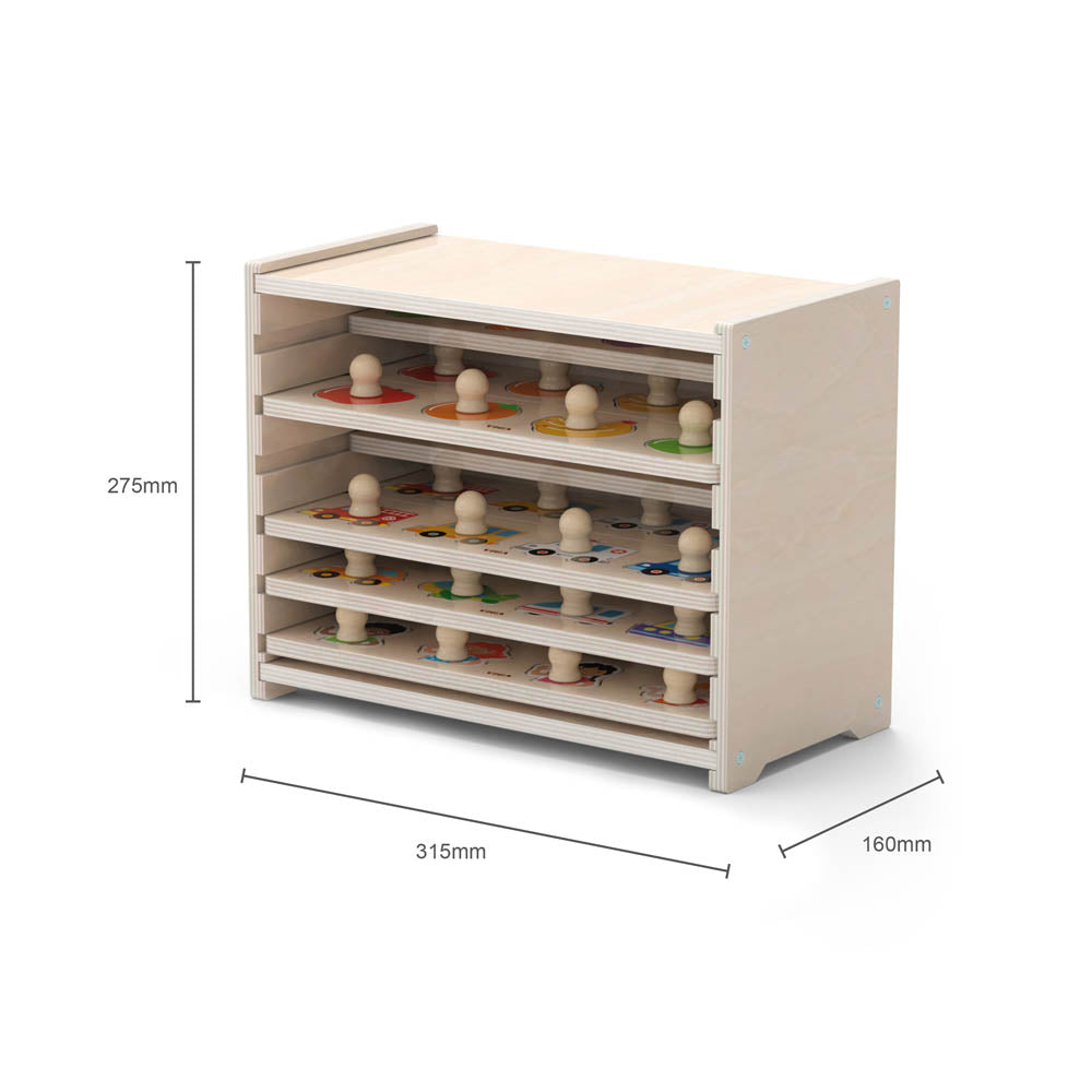 Flat Pegged Puzzle 12PCS Set with Storage Shelf | Wooden Toddler Learning Puzzle Set