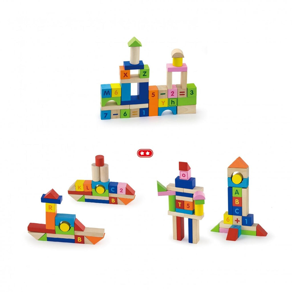 Wooden Alphabet & Number Blocks 100 PCS | Educational Building Toy for Kids