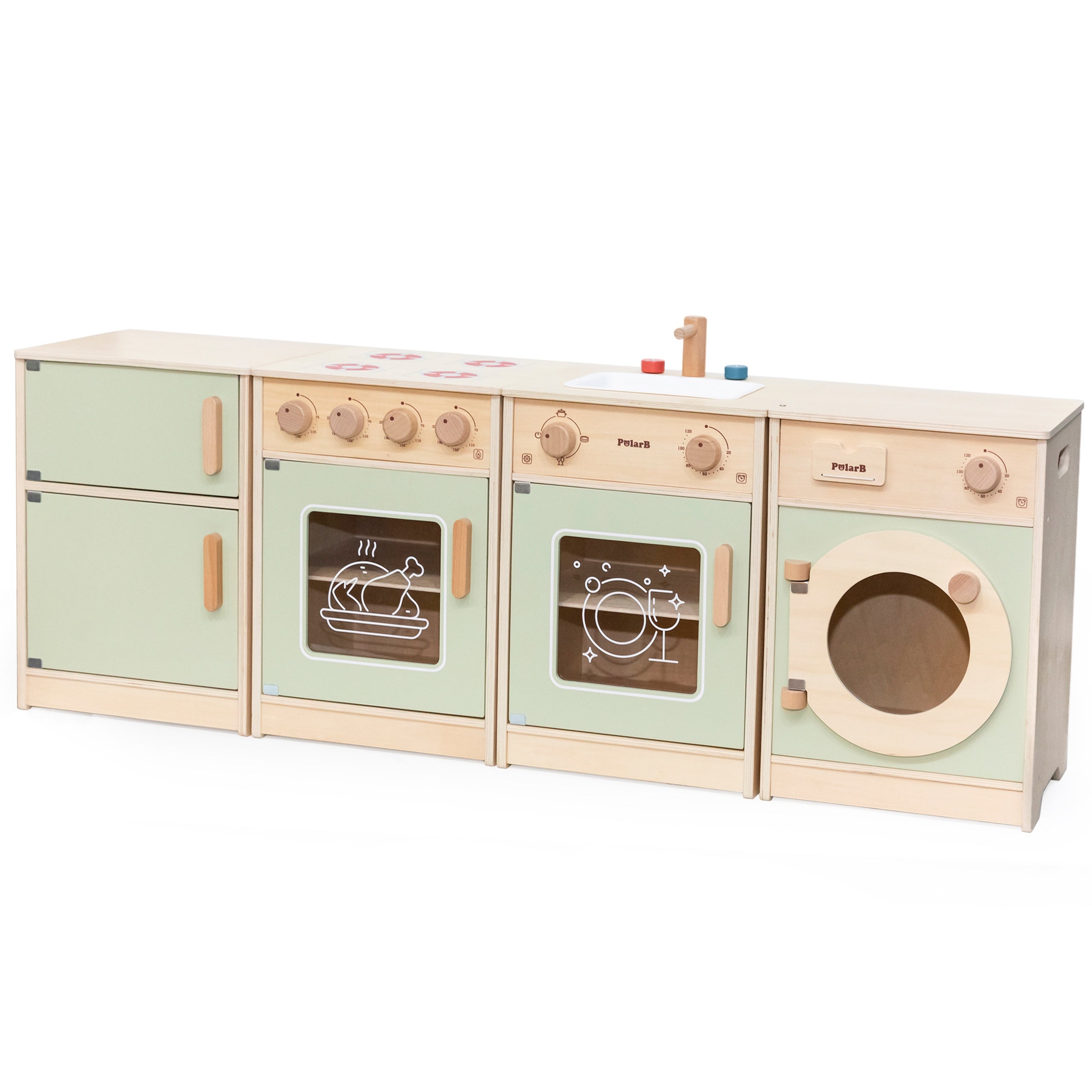 Toddler Wooden Play Kitchen Set | Mini Pretend Cooking & Cleaning Toy