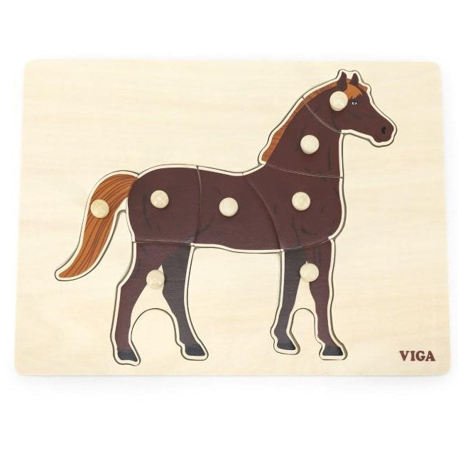 Montessori Wooden Pegged Horse Puzzle | Animal Learning Toy for Kids 18+ Months