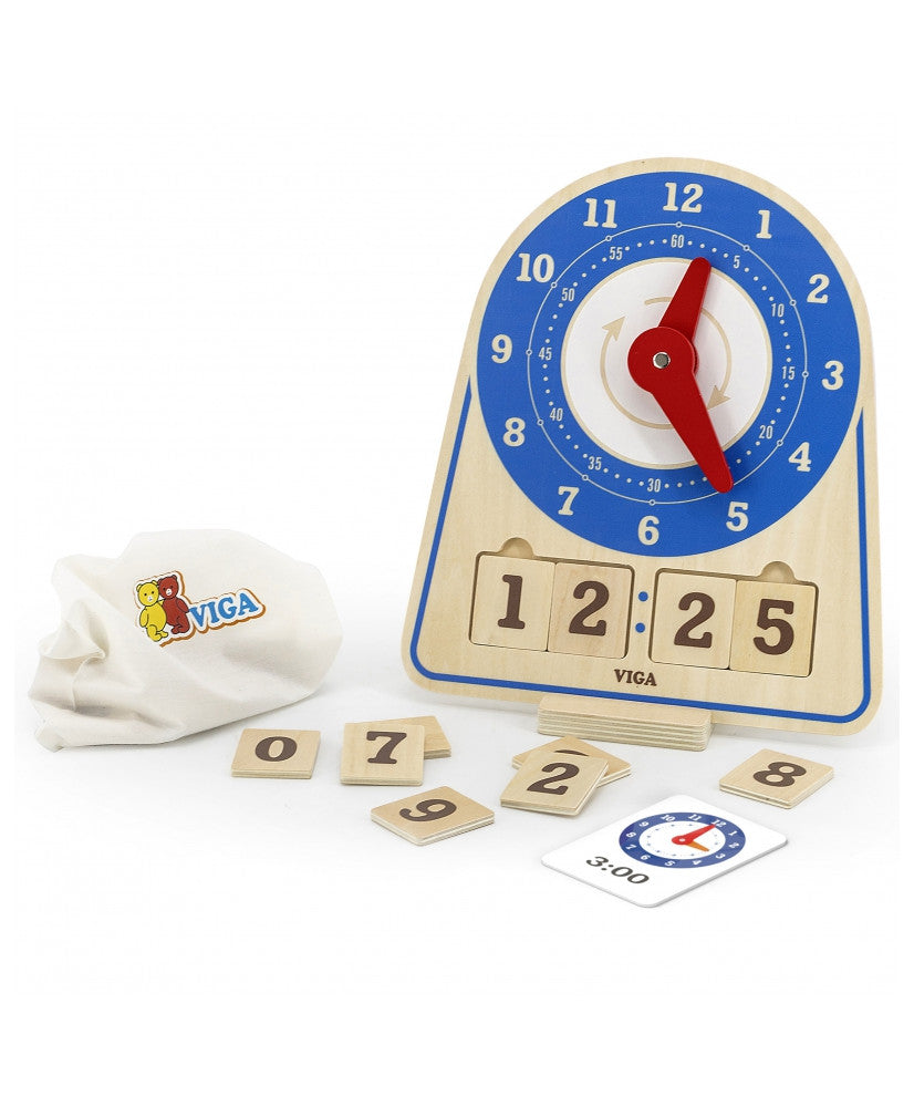 Learning Clock Digital & Analog | Wooden Montessori Time Teaching Toy for Kids 3+