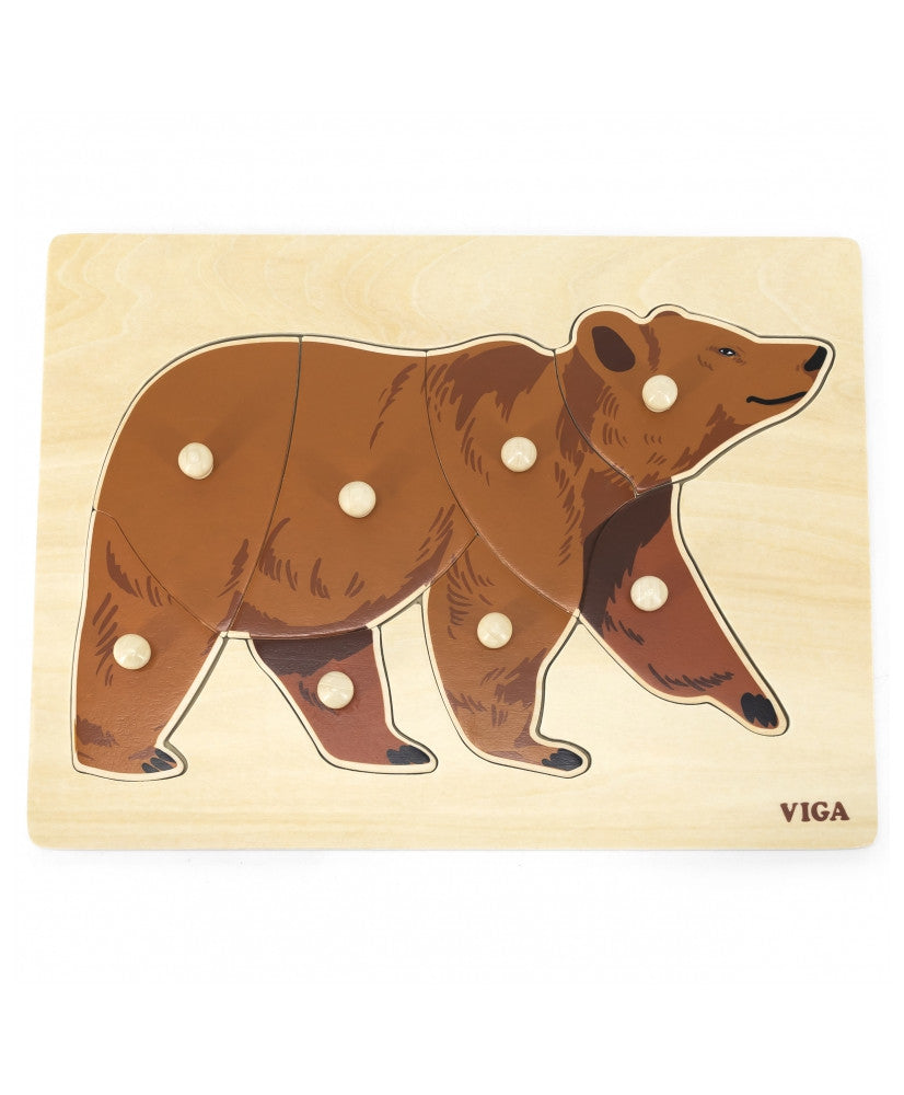 Montessori Wooden Pegged Bear Puzzle | Color & Shape Learning Toy for Kids 18+ Months