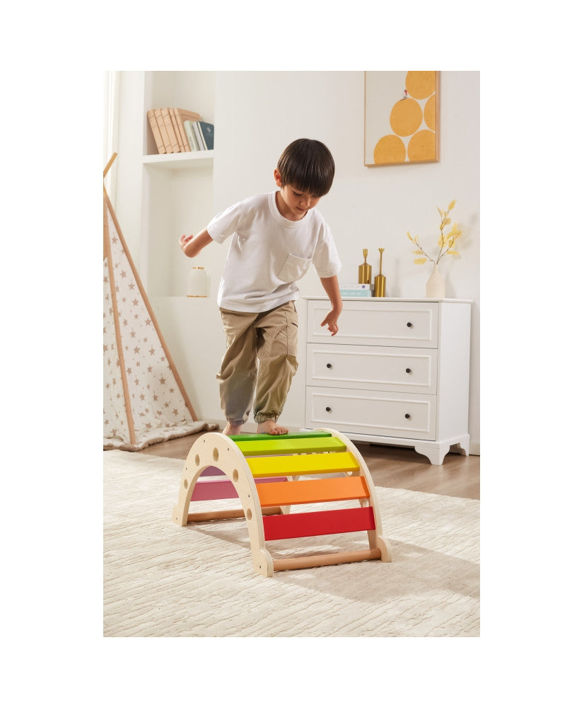 Rainbow Rocker Chair for Kids | Wooden Montessori Balance Rocker Toy