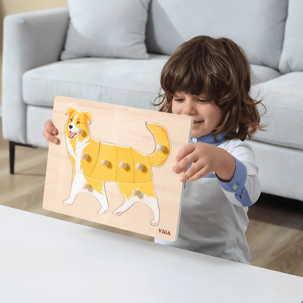 Wooden Pegged Puppy Puzzle | Montessori Animal Learning Toy for Kids 18+ Months