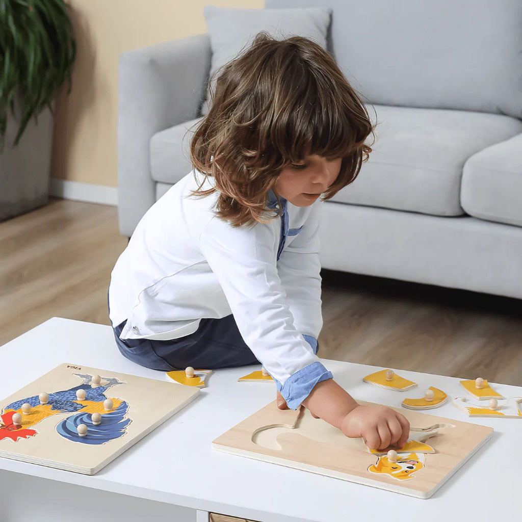Wooden Pegged Puppy Puzzle | Montessori Animal Learning Toy for Kids 18+ Months