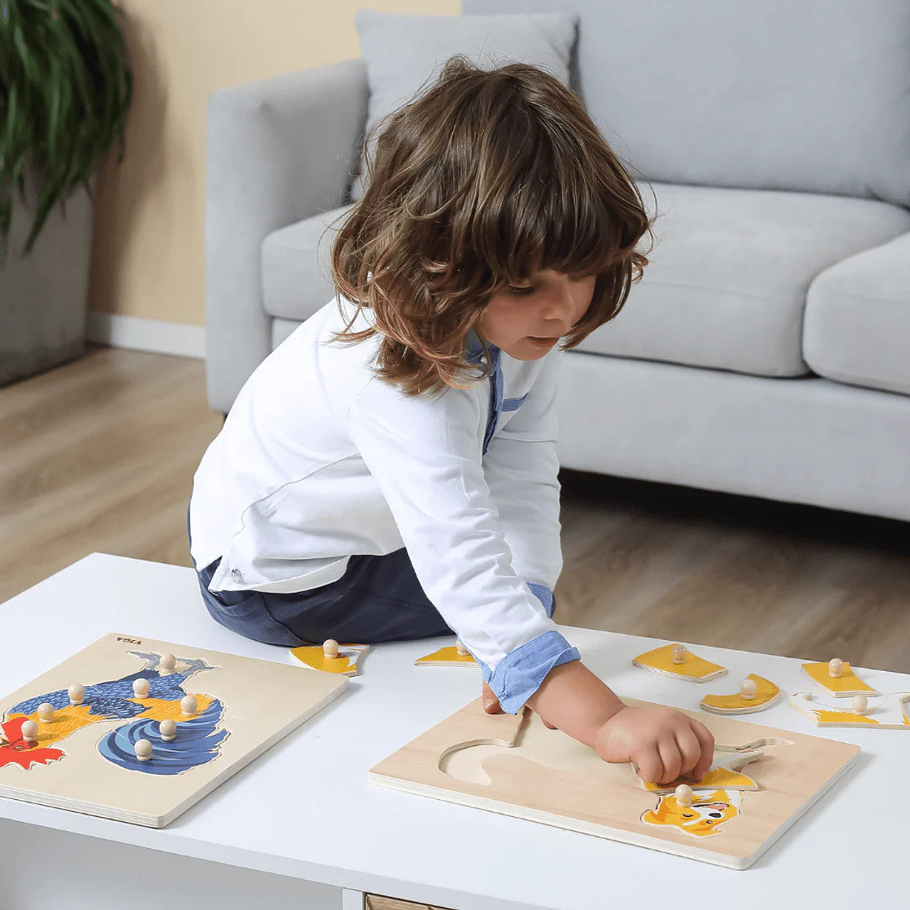 Wooden Pegged Puppy Puzzle | Montessori Animal Learning Toy for Kids 18+ Months