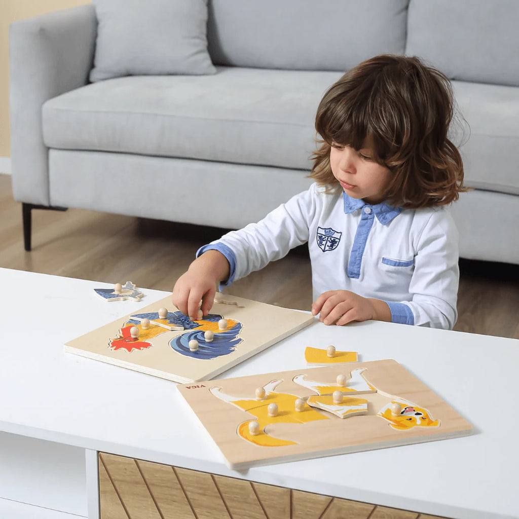 Wooden Pegged Puppy Puzzle | Montessori Animal Learning Toy for Kids 18+ Months