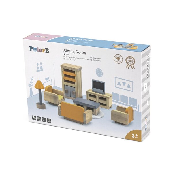 Doll House Sitting Room Furniture Set 15pcs | Mini Living Room Playset Kids