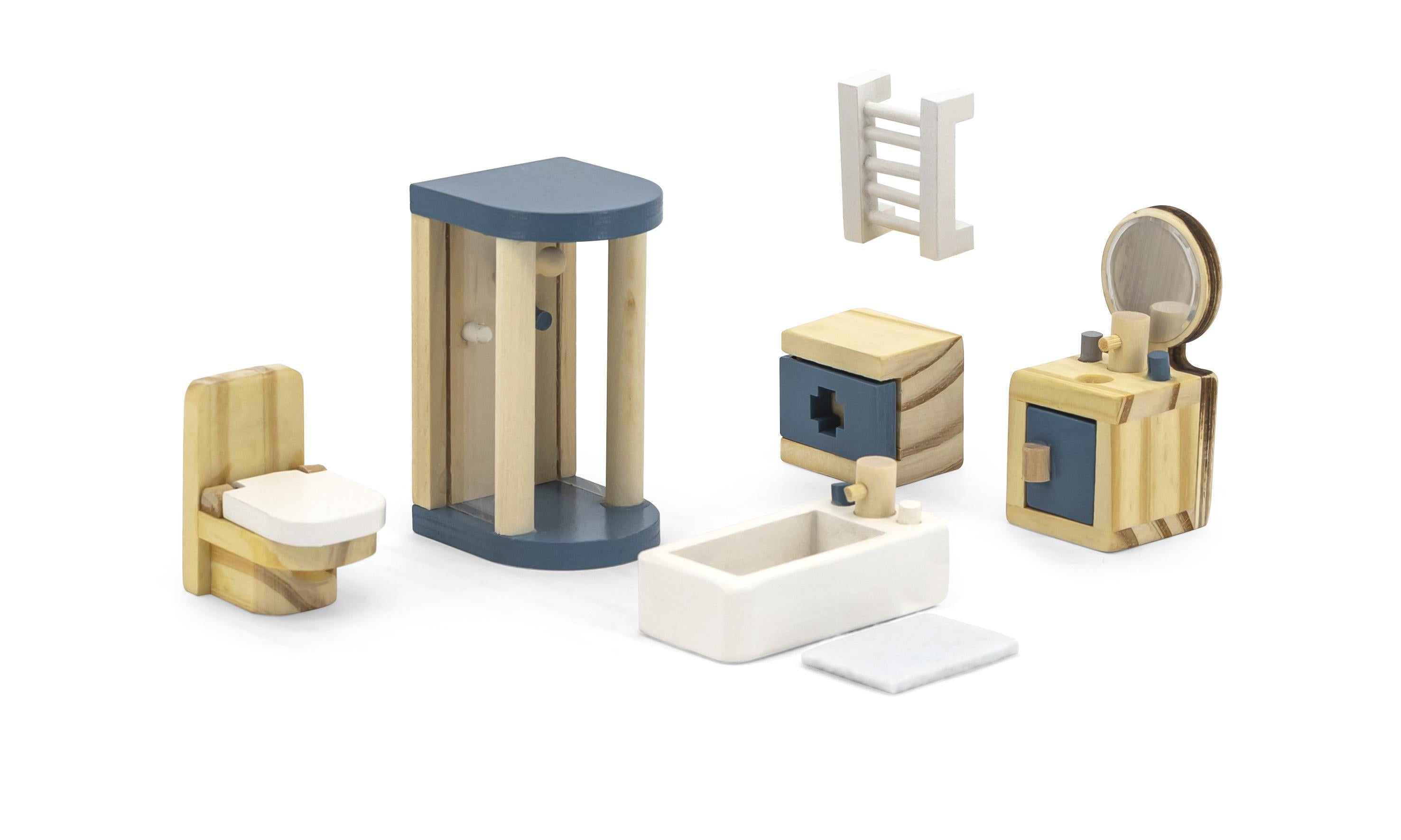 Doll House Bathroom Furniture Set 8pcs | Mini Dollhouse Accessories Kids
